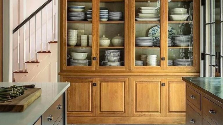 glass front cabinet door in a kitchen