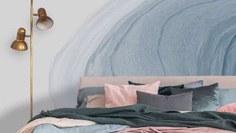 bedroom with a blue accent wall