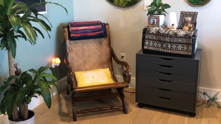 boho style corner of a living room