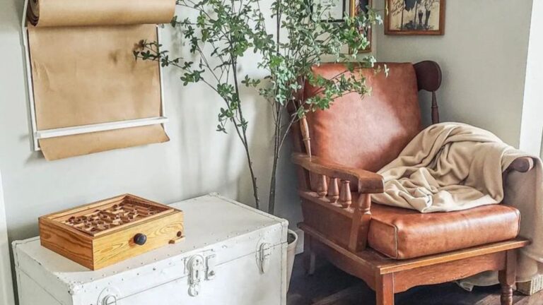 living room corner with a brown chair