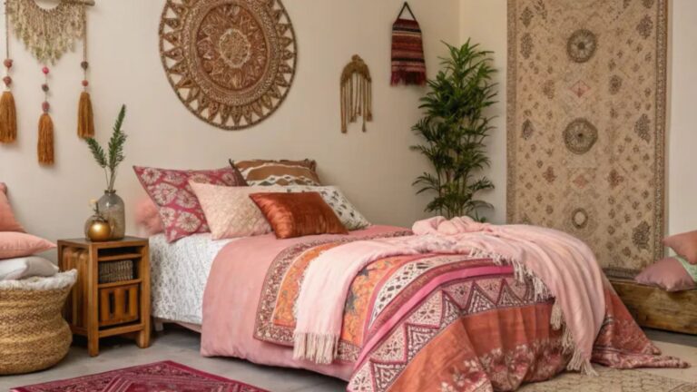 exotic boho oasis rose gold bedroom