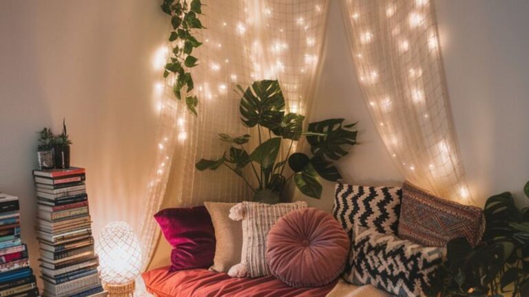 book nook with fairy lights
