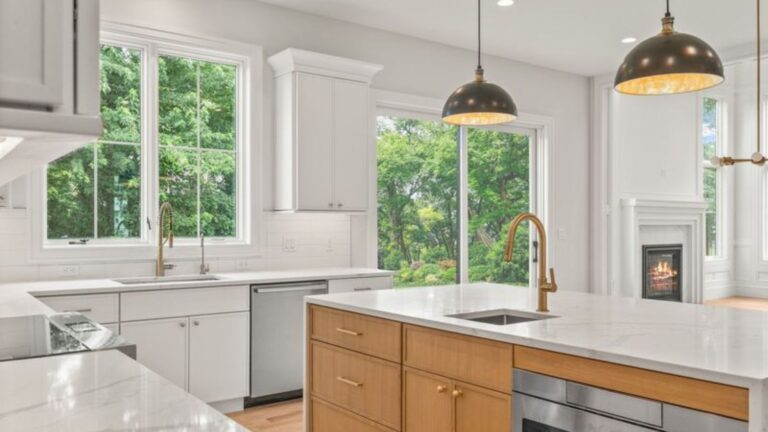 kitchen with white cabinets