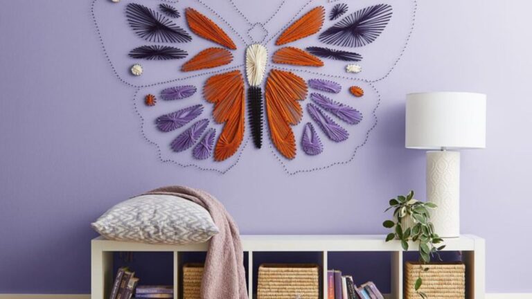 living room with string art