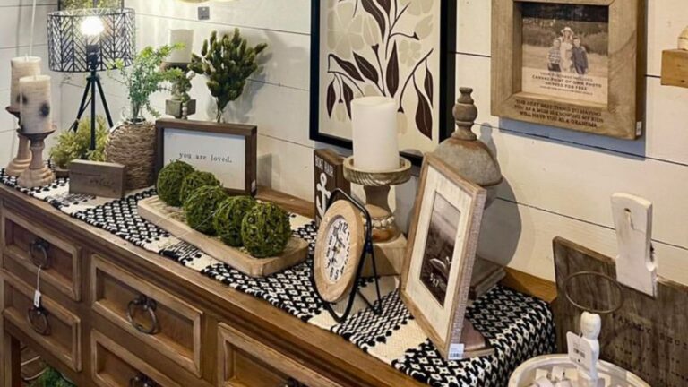 brown cabinet with rustic decor