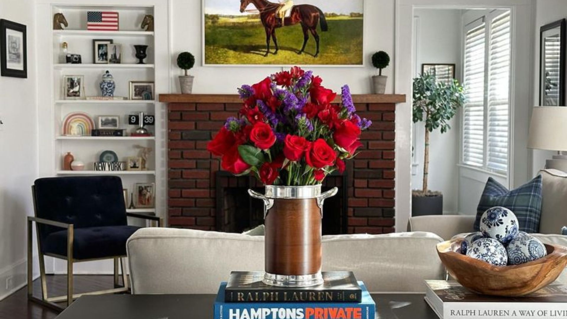 living room with fresh flowers