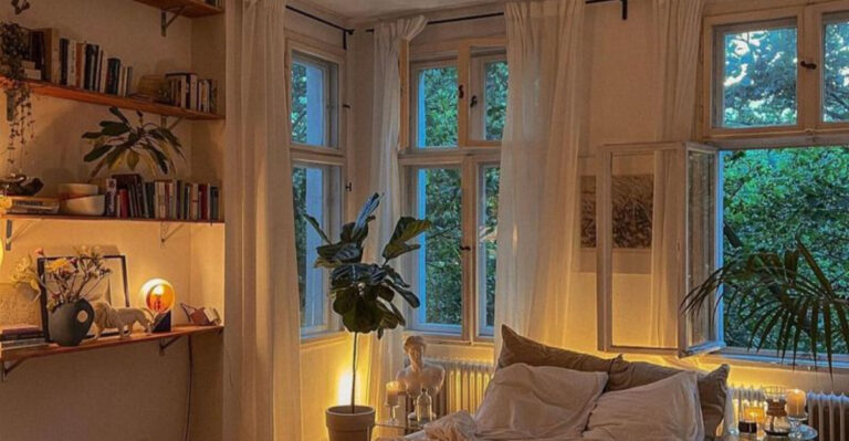 bedroom with soft lighting