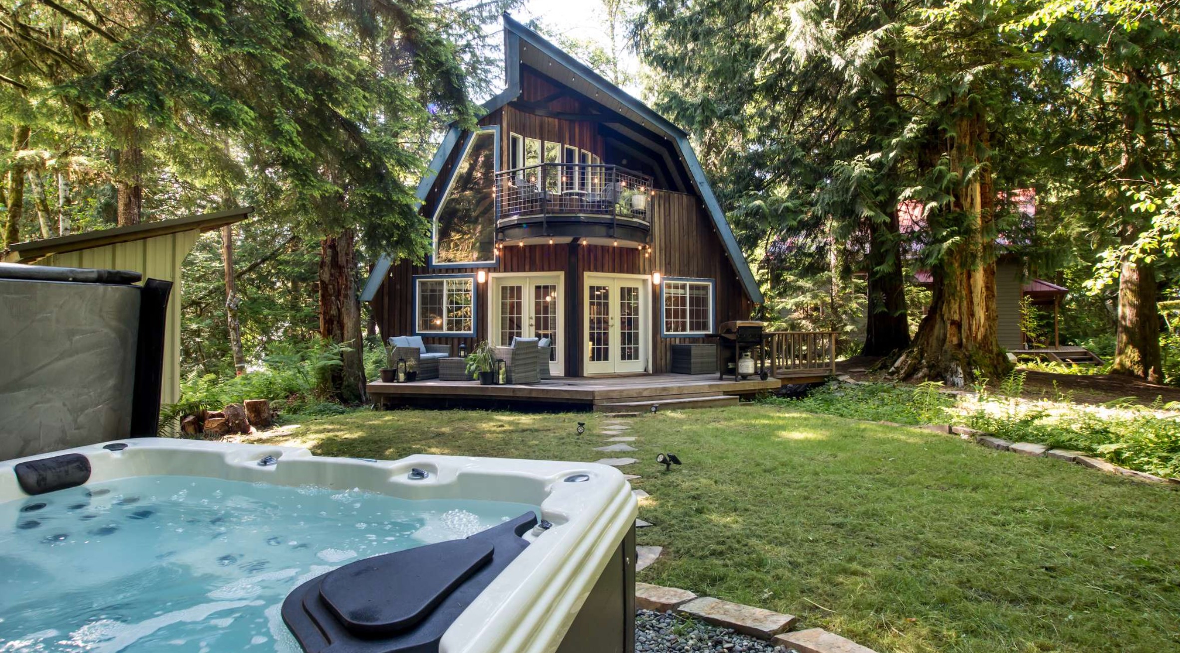 Backyard with hot tub