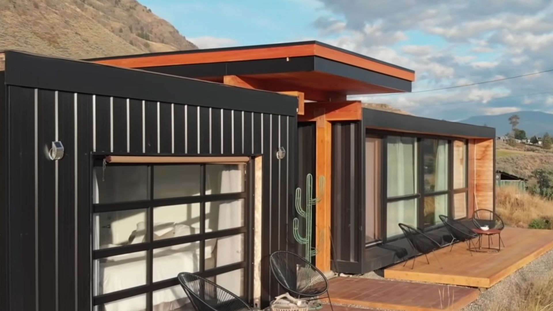 exterior of a shipping container home in the desert