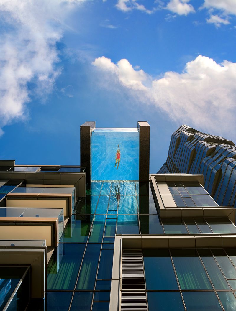 Glass-Bottom Pool Suspended in Air