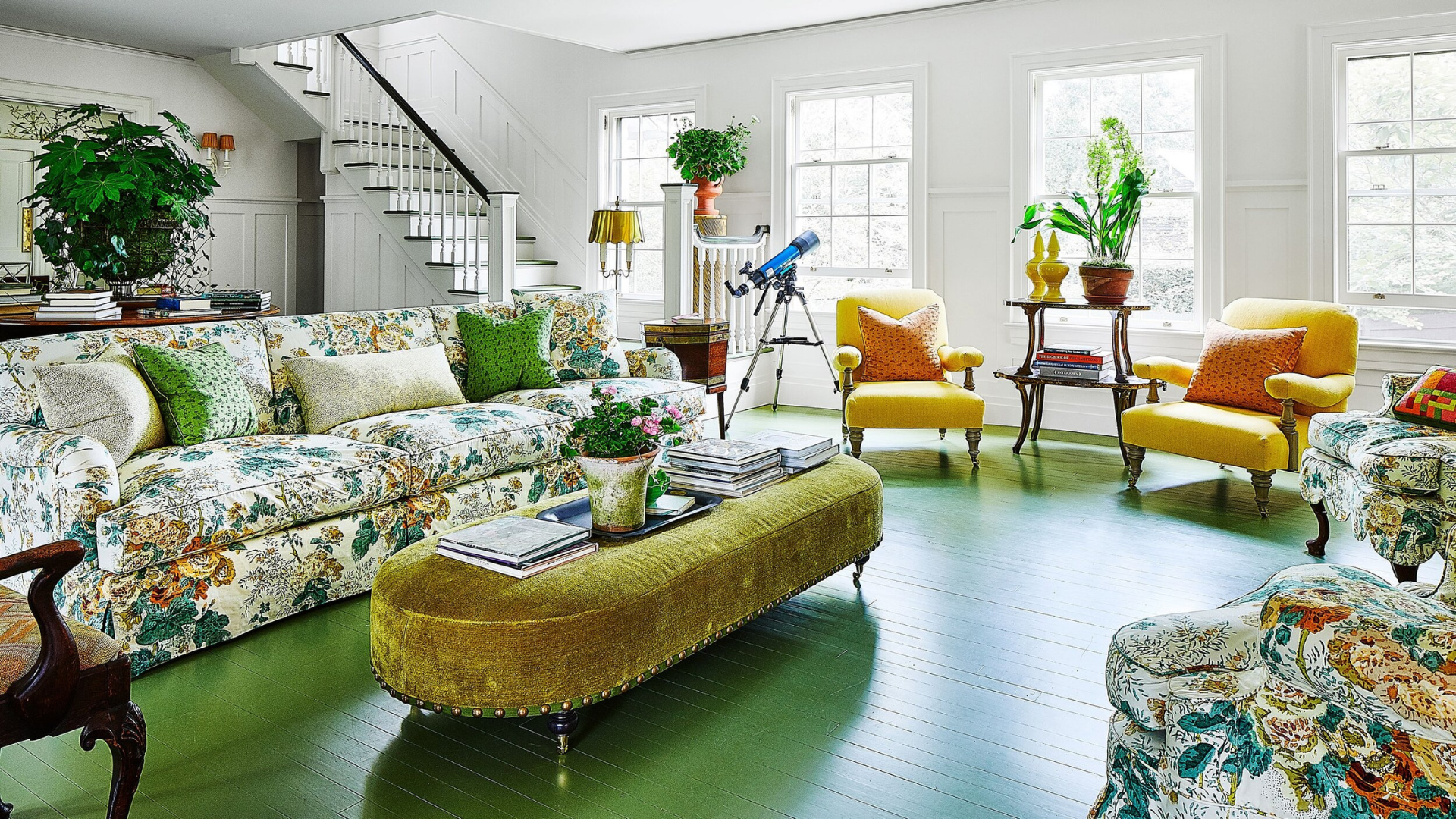 green painted floor in the living room