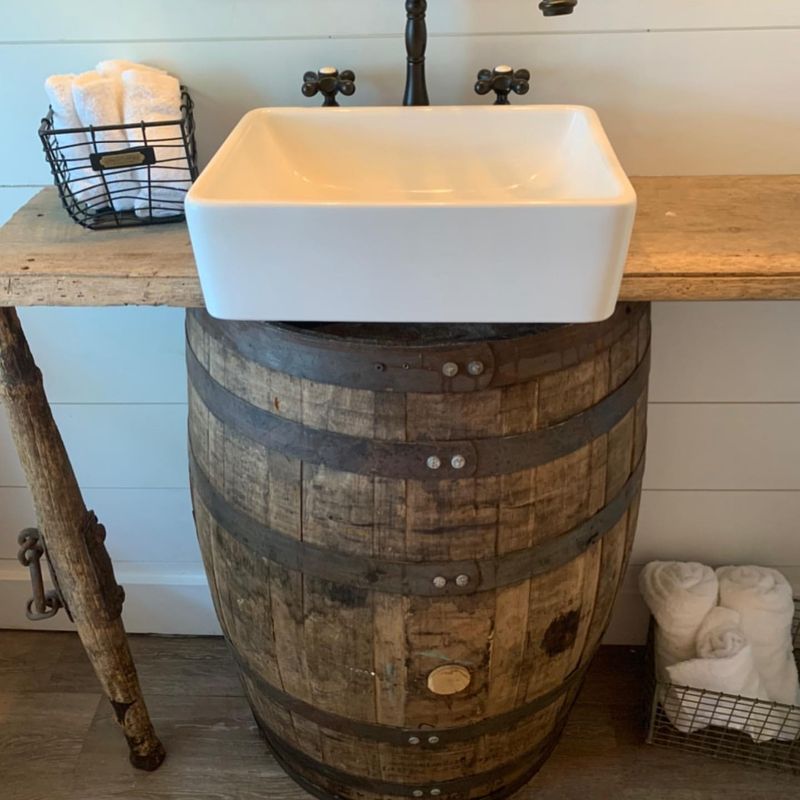 Repurposed Barrel Sink Stand