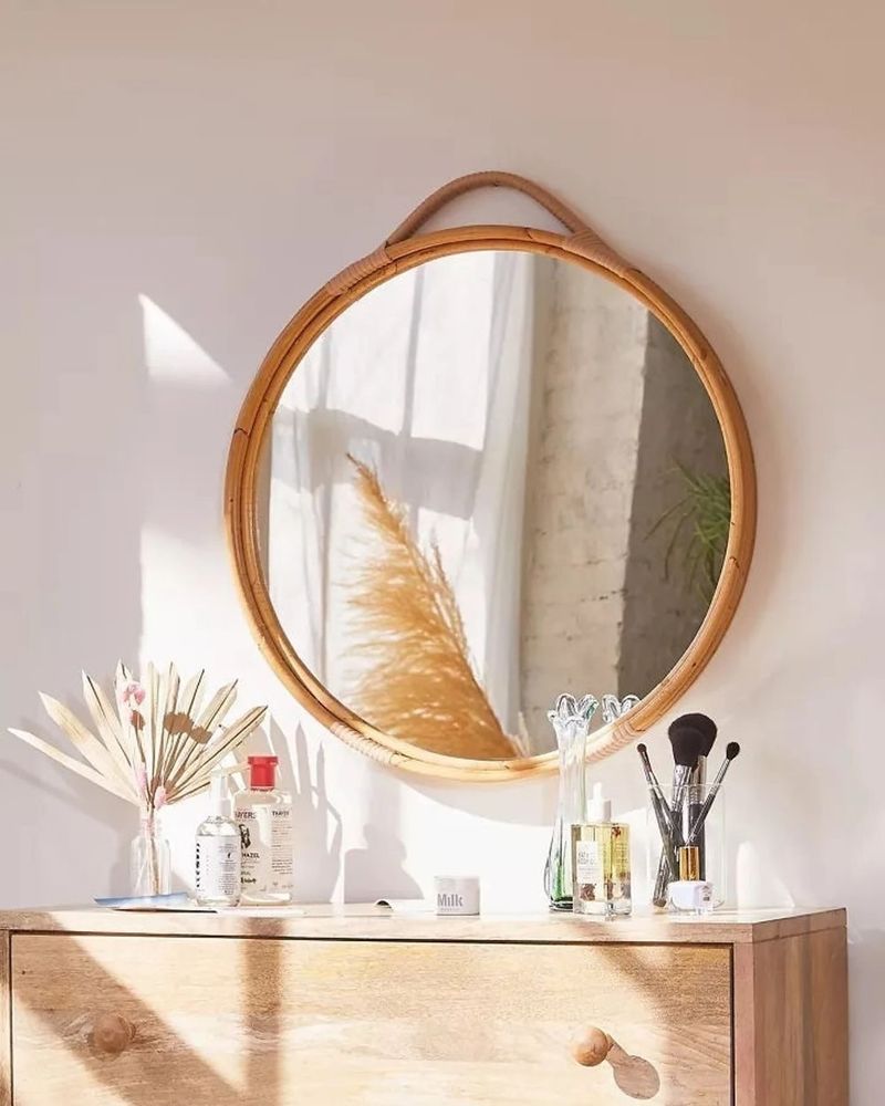 Round Rattan Mirror