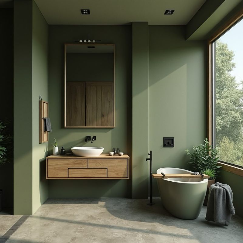 Rustic Olive Green Bathroom