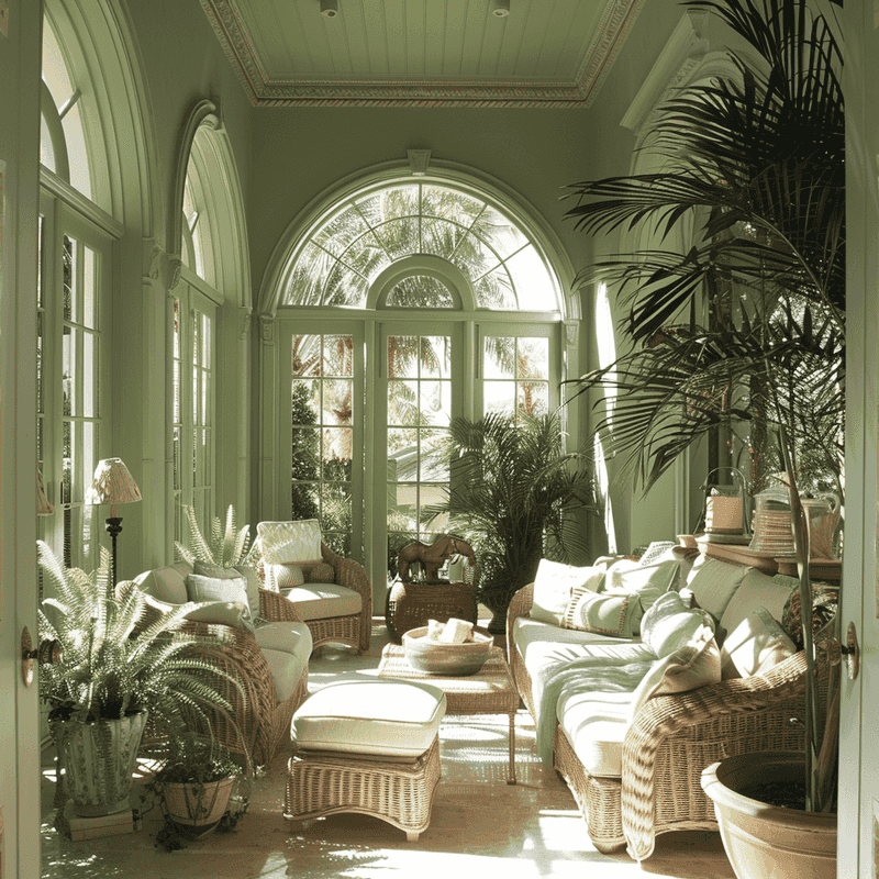 Rustic Olive Green Sunroom