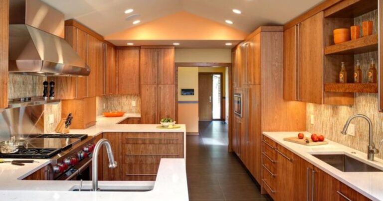 kitchen with brown cabinets