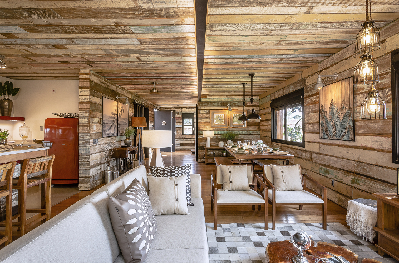 open concept living room with rustic details