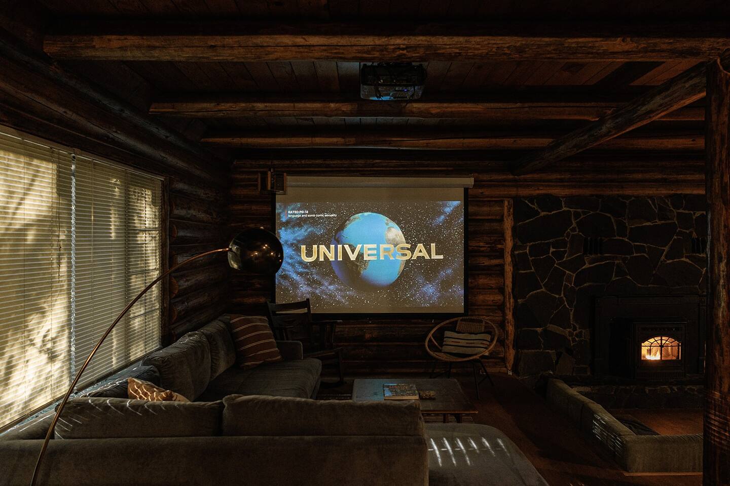 living room turned into a cinema