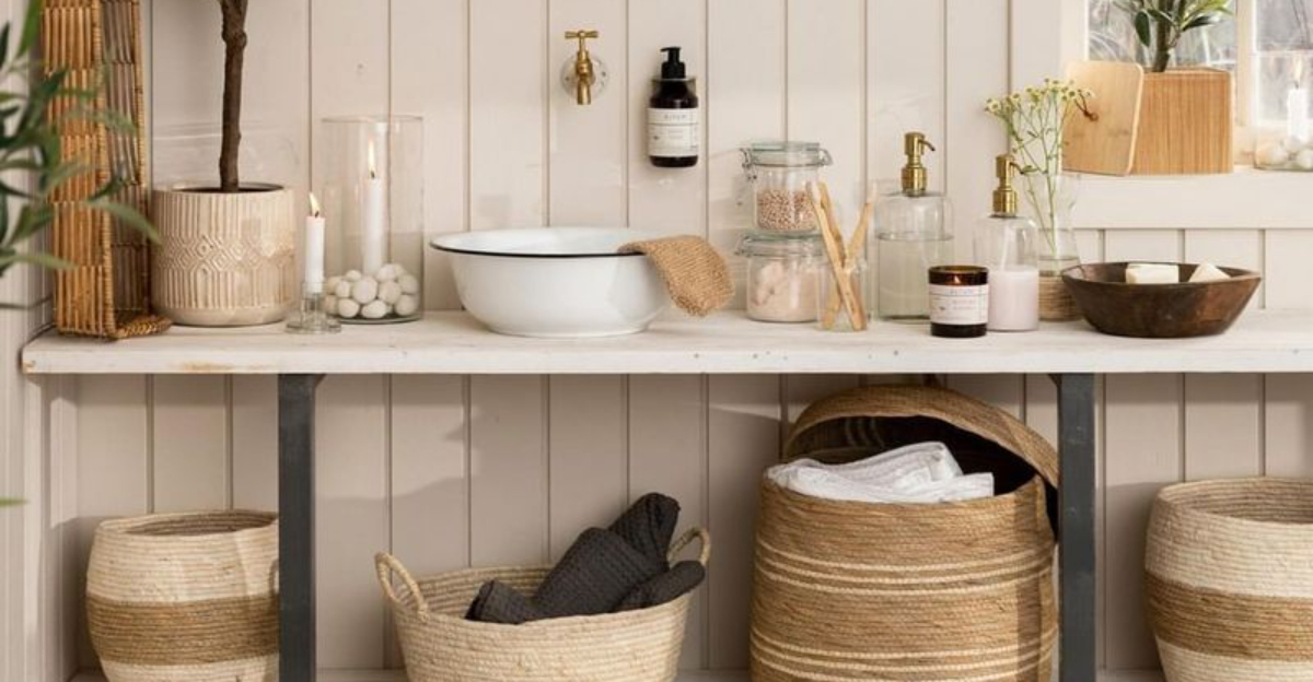 basket storage in the bathroom