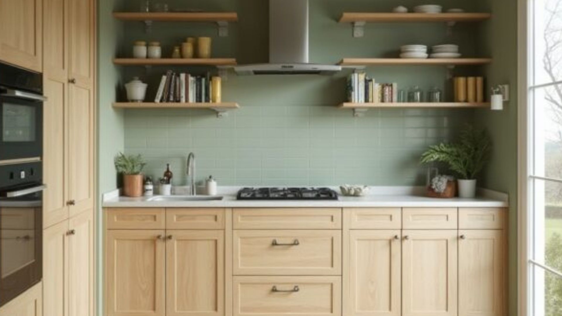 sage green and oak