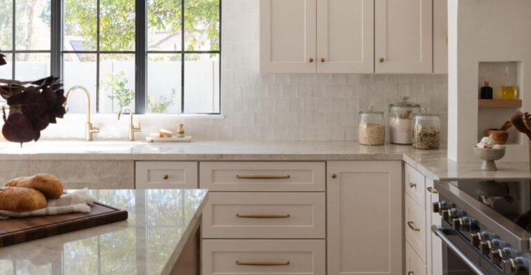 kitchen with white cabinets