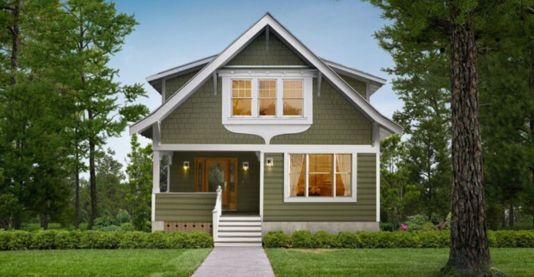 green exterior of the home