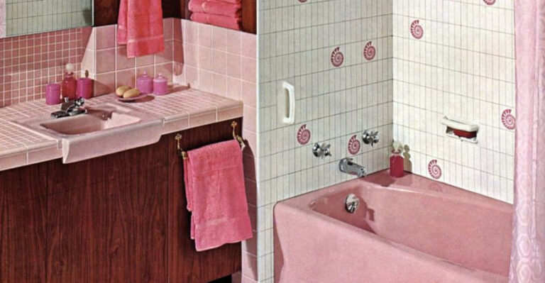 1950s pastel pink bathroom