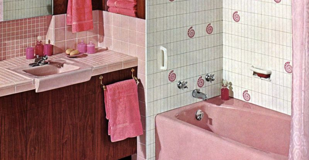 1950s pastel pink bathroom