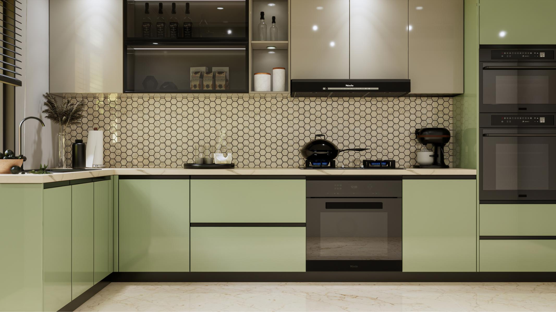 Desert Modern sage green kitchen