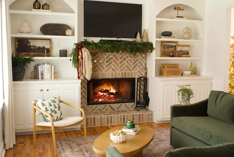 Fireplace with Built-In Bookshelves