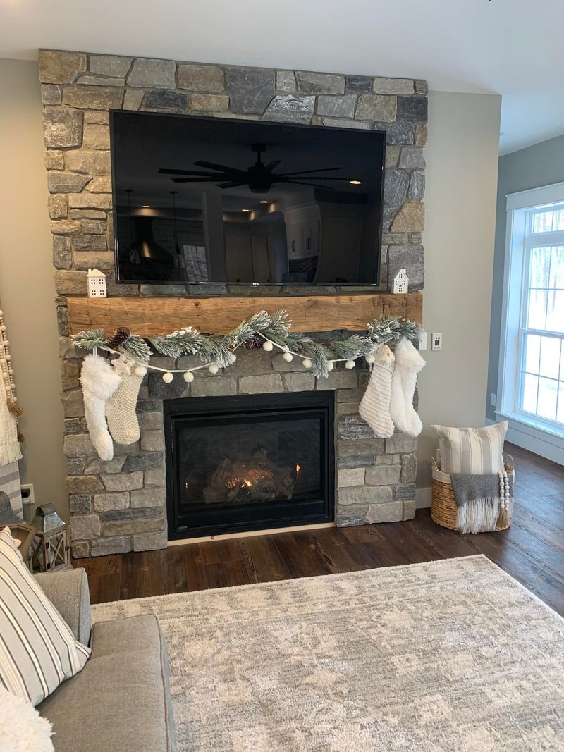 Fireplace with Rustic Beam Mantel