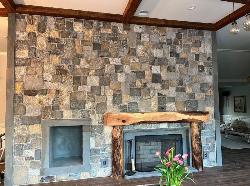 Fireplace with Stone Accent Wall