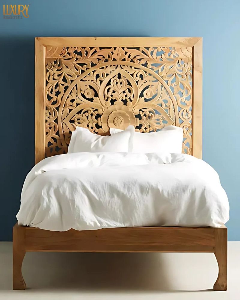 Hand-Carved Wooden Headboard