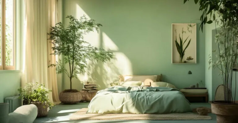 olive green bedroom