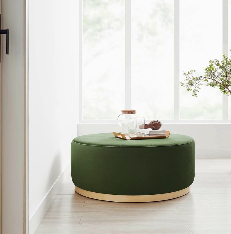 Moss Green Leather Ottoman