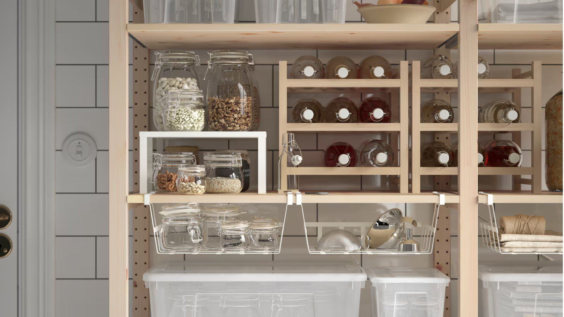 Plastic storage container rack in the kitchen