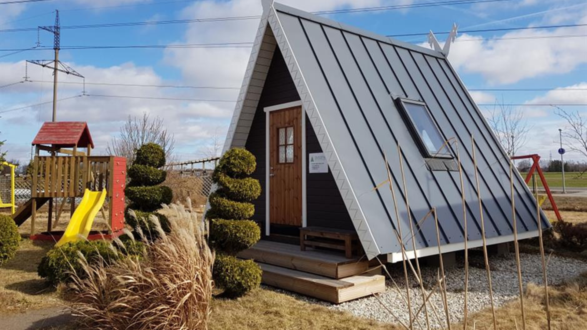 A-shaped timber house in the nature
