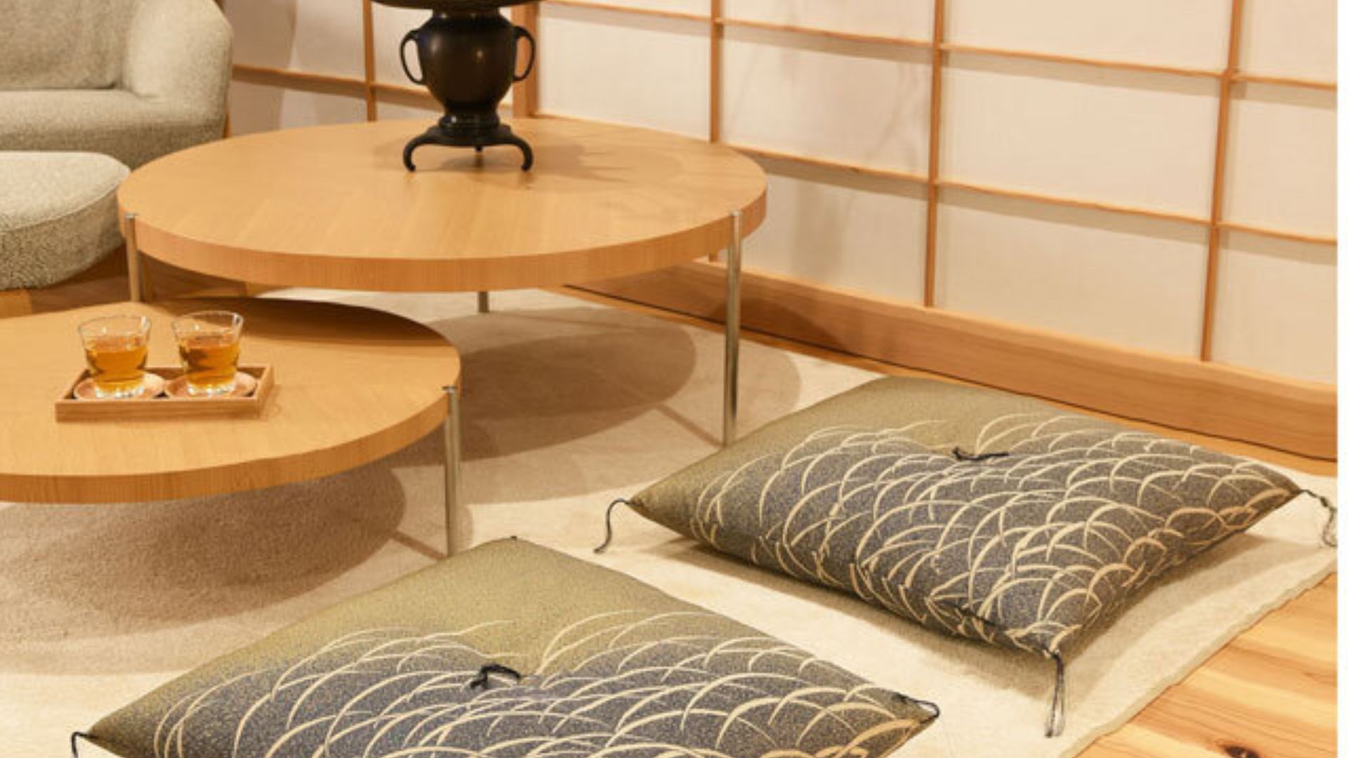 japanese tea room with floor cushions