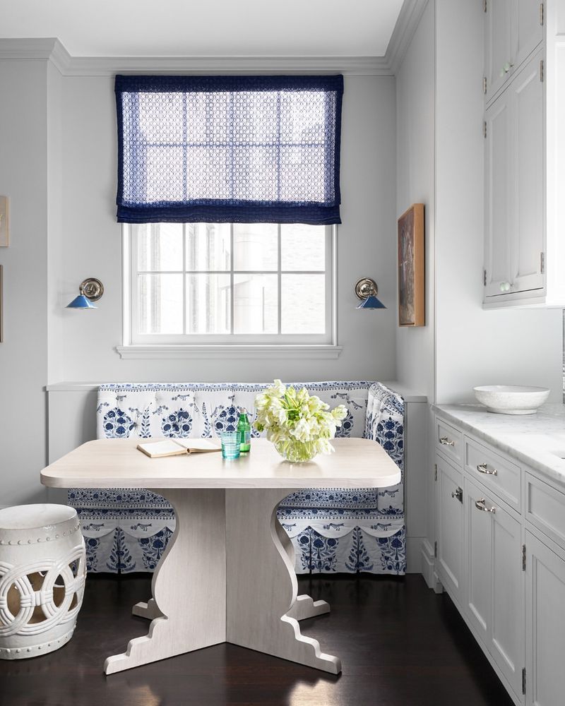 White Breakfast Nook with Black Accents