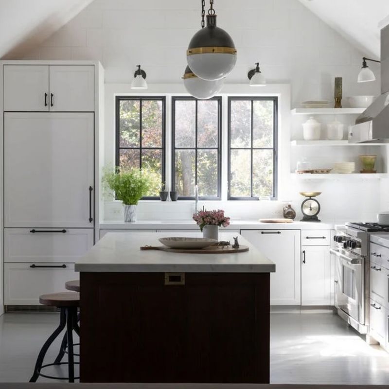 White Kitchen with Black Framed Windows