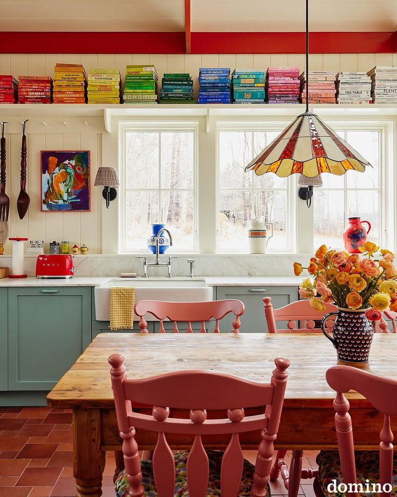 Rustic Farmhouse Table with Colorful Chairs