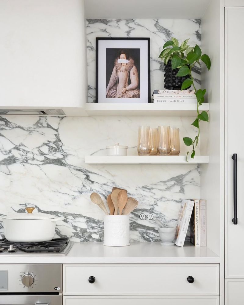 White Open Shelving with Black Accents