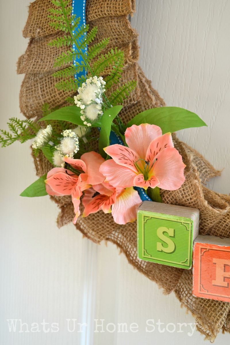 Spring Wreath with Burlap and Silk Flowers