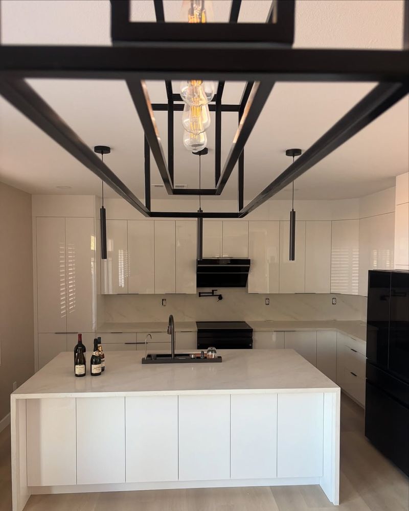 Black Ceiling with White Pendant Lights