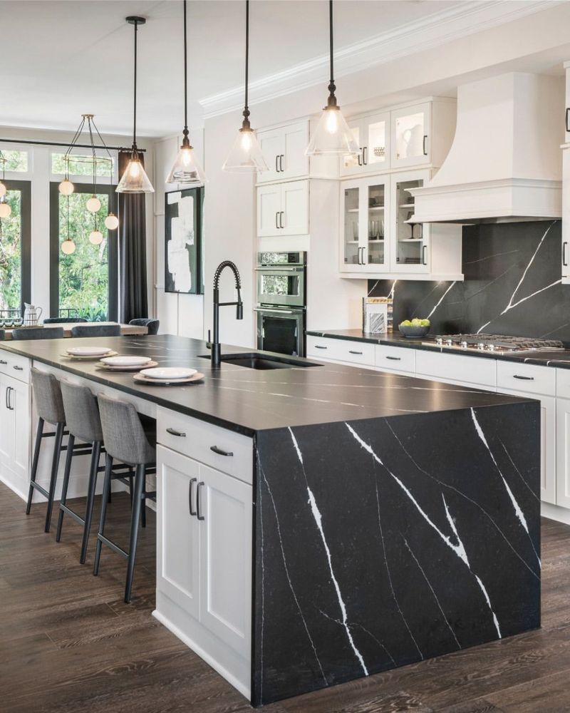 Black Countertops with White Base Cabinets