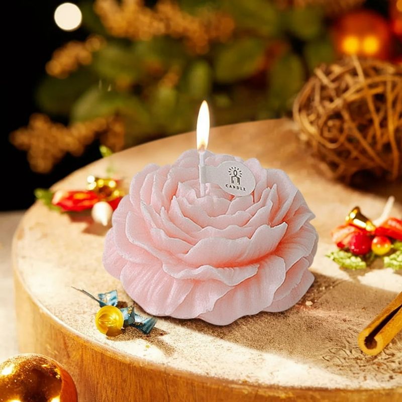 Light-Peach Peony Flower Shape Candle – $8