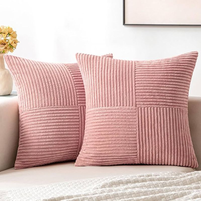 Miulee Blush Pink Corduroy Pillow Covers (Set of 2) – $14