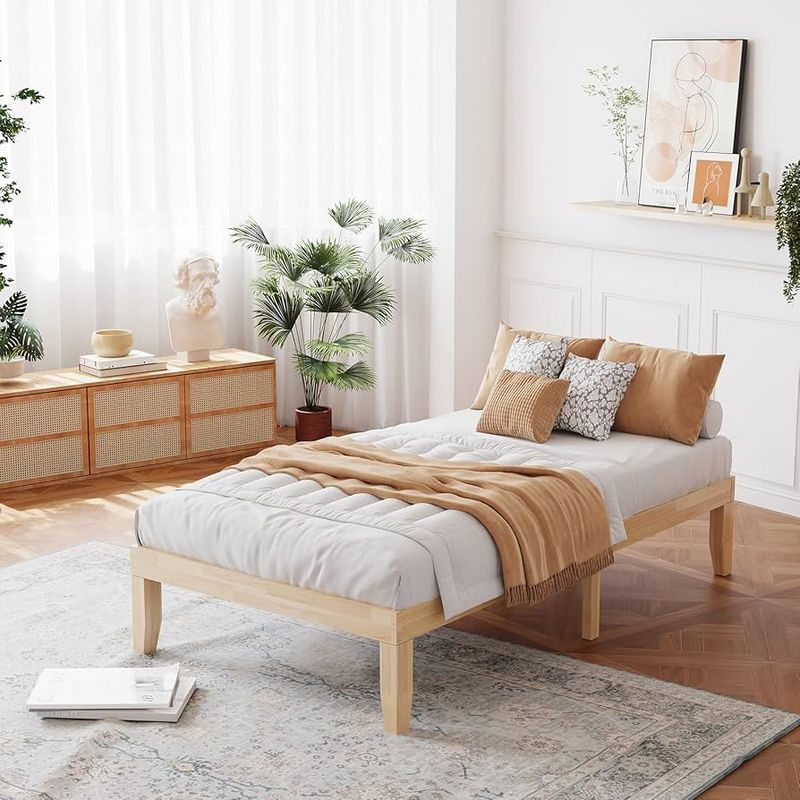 Warm Wood Tones on a Minimalist Wooden Bed Frame