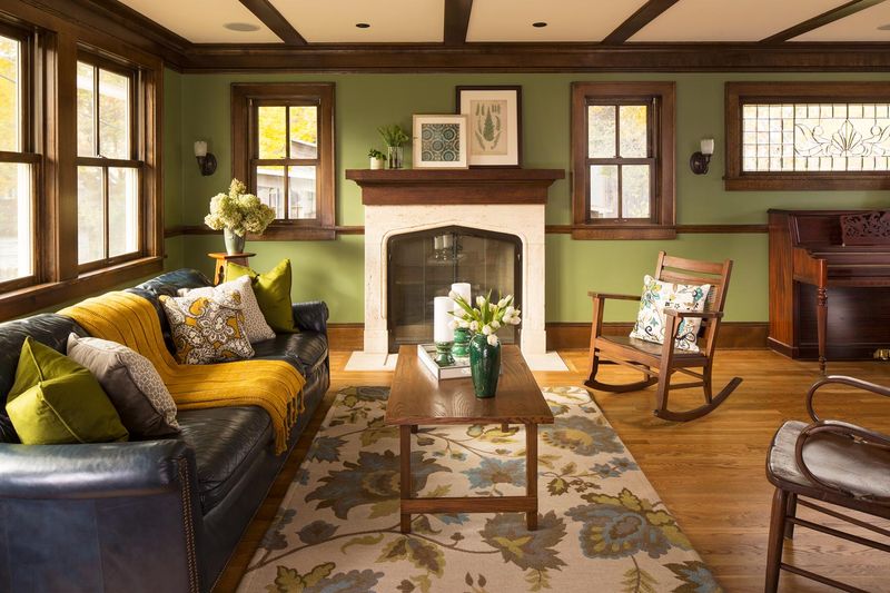 Stained Wood Trim With Bold Colored Walls