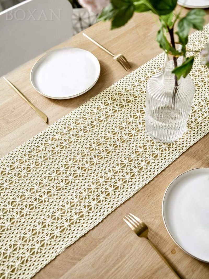 BOXAN Cream Woven Table Runner with Tassels – $14